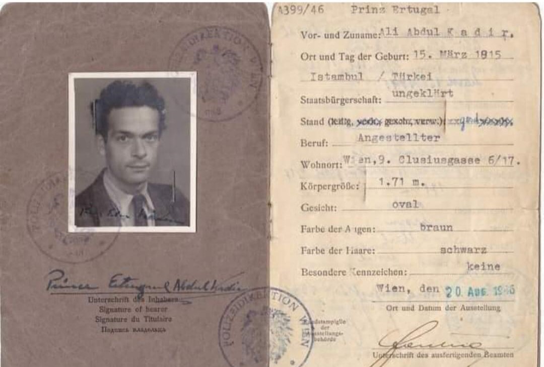 Şehzade Necip Ertuğul Efendiye Avusturya hükümetinin verdiği Nansen pasaportu.