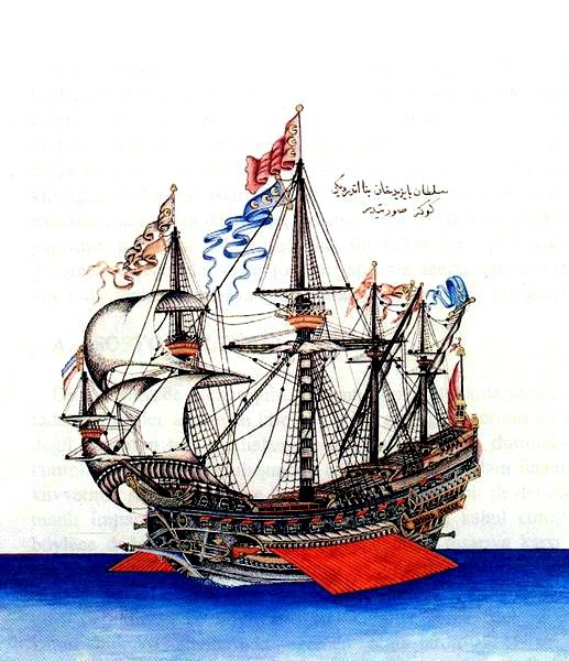 A painting of Göke, the flagship of Kemal Reis.