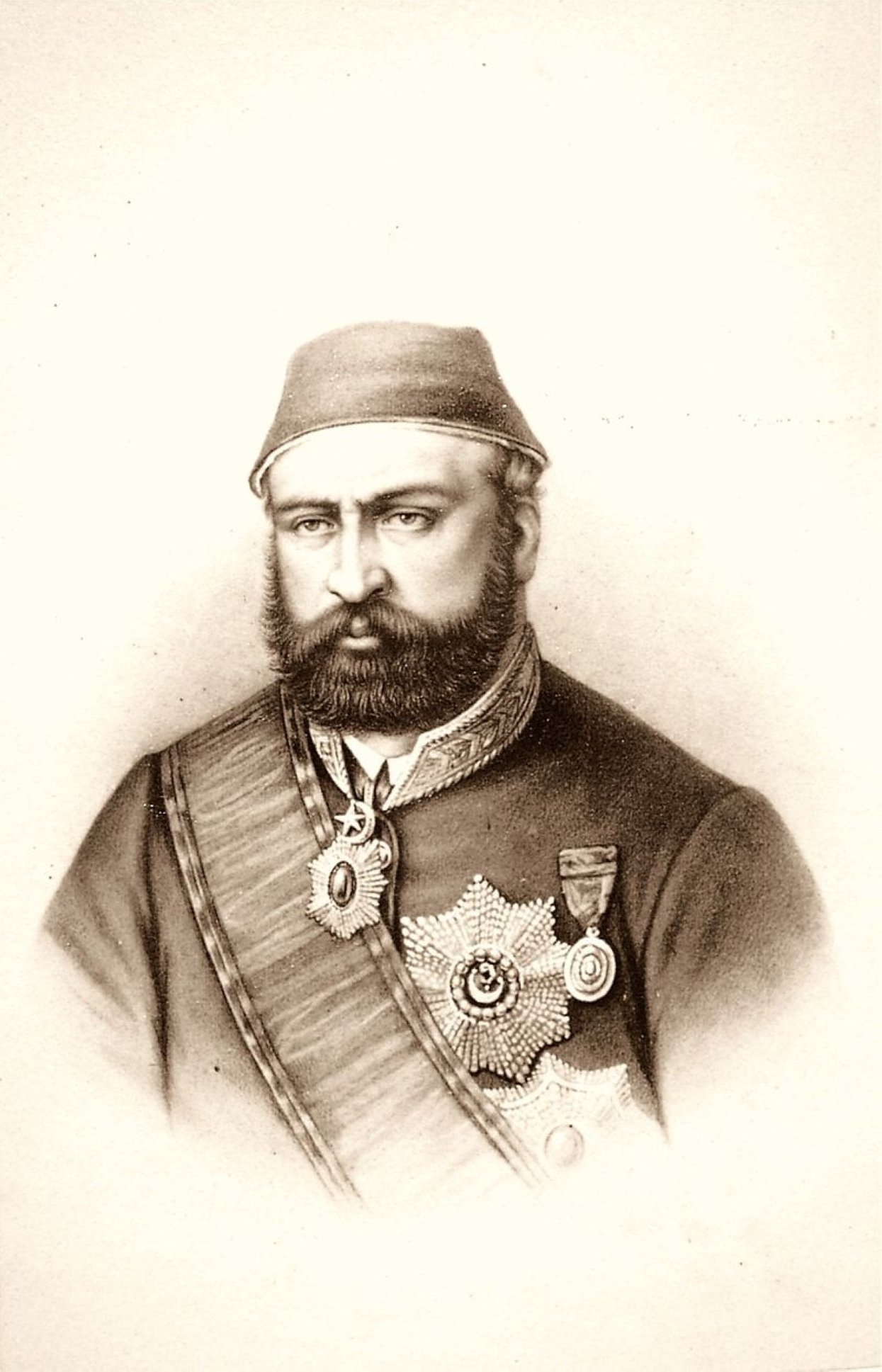 A portrait of Sultan Abdülaziz.