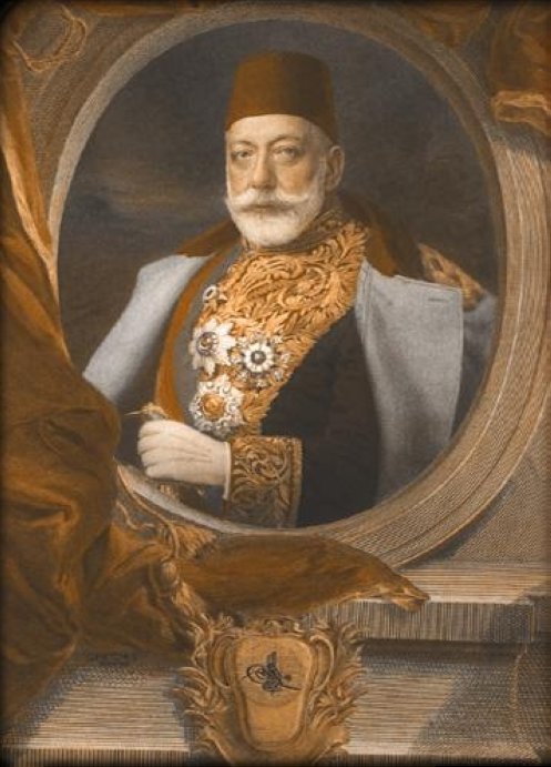 A portrait of Sultan Mehmed V.