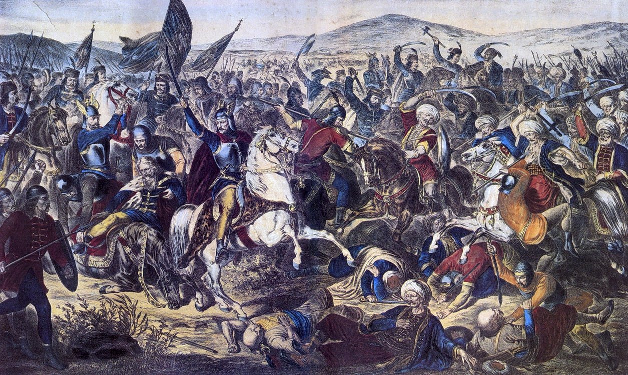 A depiction of Battle of Kosovo by Serbian lithographer and painter Adam Stefanovic. 