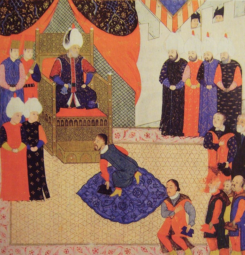 A miniature depicts King John Sigismund of Hungary with Suleiman I in 1556.