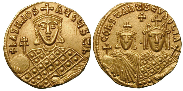 Gold coin minted in commemoration of Emperor Basil I's victory over the Paulicians.