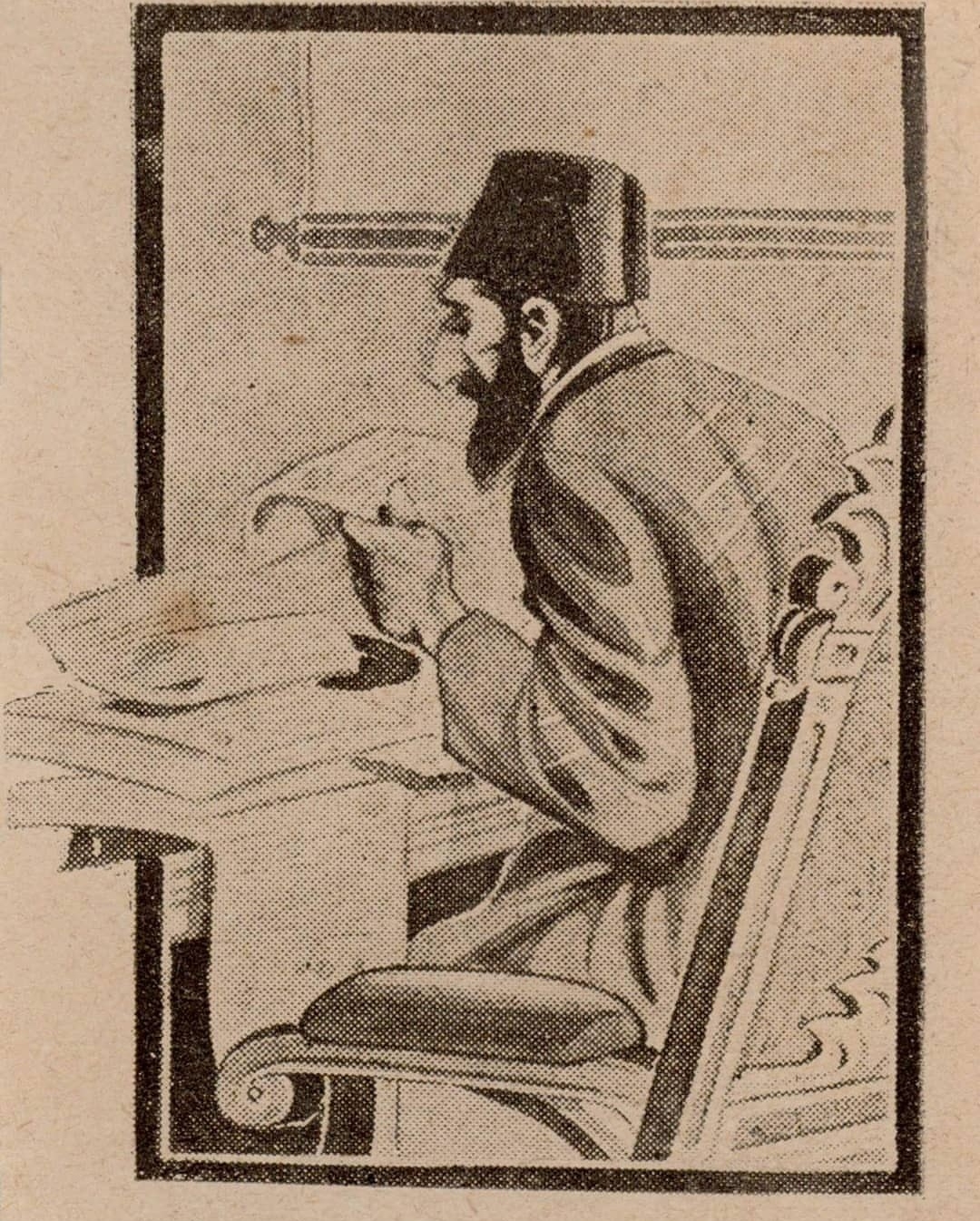 Sultan Abdülhamidi gazete okurken gösteren bir karikatür